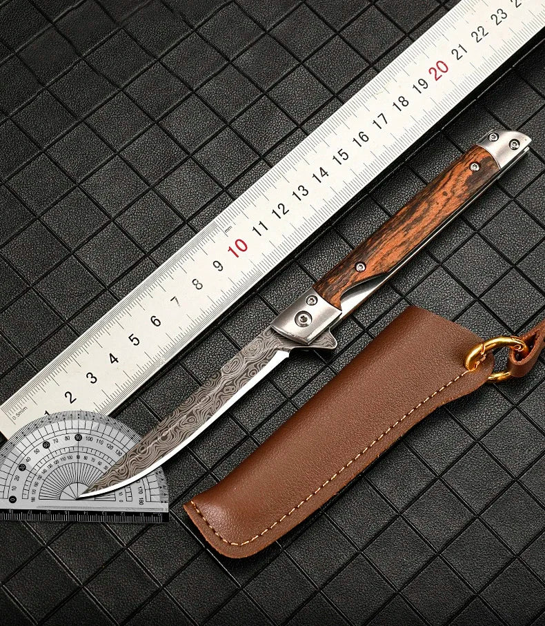 Damascus Pattern Folding Knife Multi-Purpose Outdoor Camping Quick Open Pocket Knife Stainless Steel Folding Knife