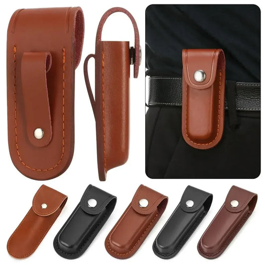 1PC Brown Fold Knife Scabbard Tool Flashlight Belt Loop Case Holder Leather Sheath Pocket Hunt Camp Outdoor Carry Equipment