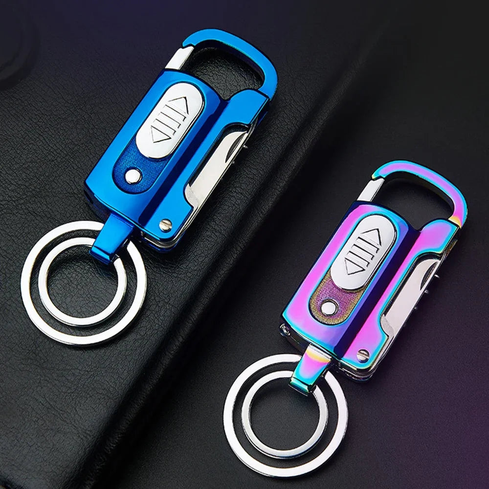 Multifunctional Electronic Lighter Keychain, Wine Opener, Knife Flashlight, Slotted Screwdriver, Metal Windproof Lighter, Gadget