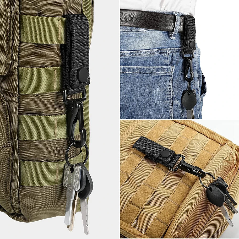 Tactical Keychain Outdoor Heavy Duty Belt Keeper Clip Key Holder with Metal Snap and Nylon Molle Strap for Camping Hiking