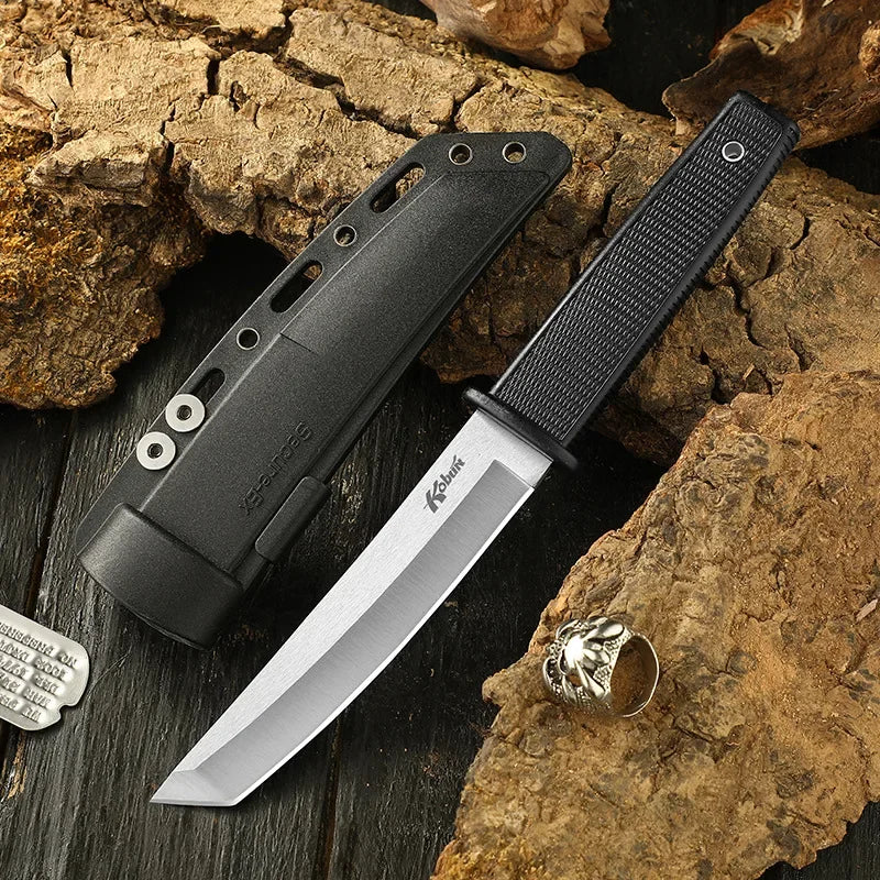 1PC stainless steel tactical straight knife, portable outdoor camping knife with K sheath, self-defense survival knife