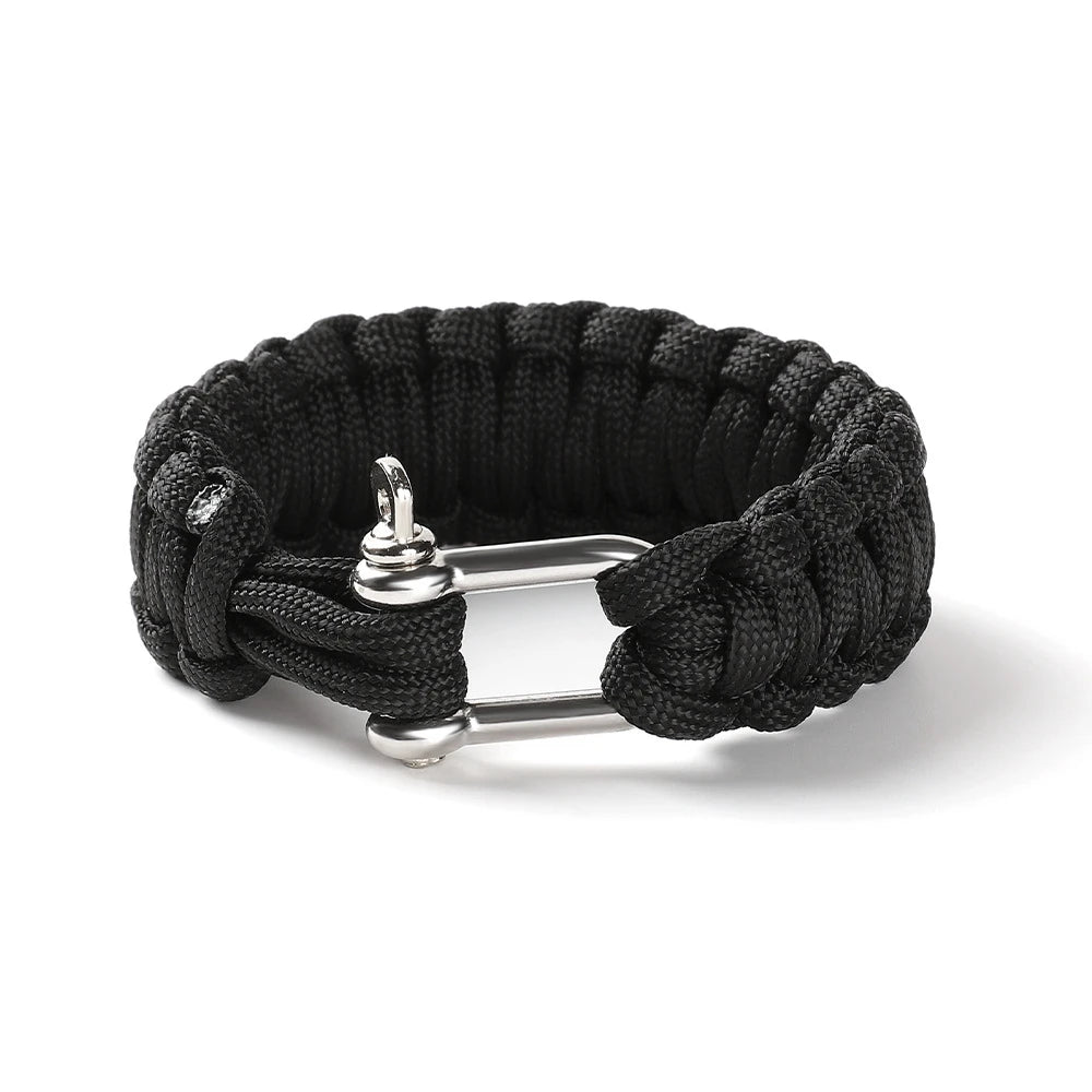 Outdoor Survival Paracord Bracelet with Alloy U-shape Buckle Emergency Carabiner Tools Camo Braided for Men Women Camping Hiking