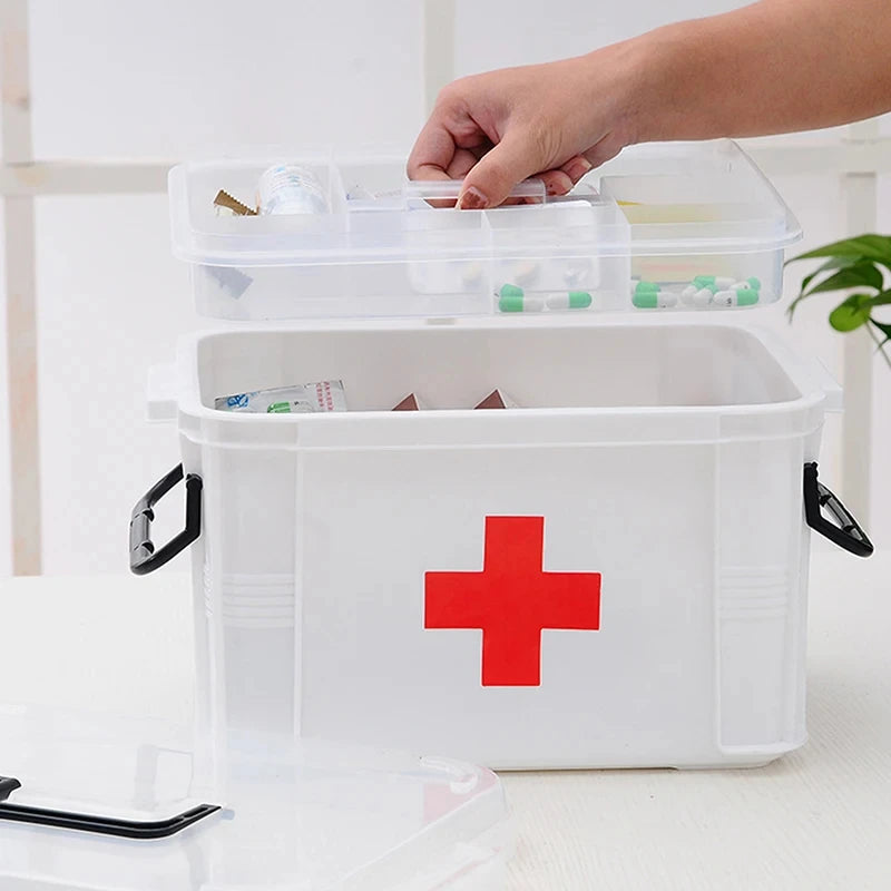 First Aid Kit Medicine Storage Box Portable Emergency Box Household Double Layers Medicine Boxes Medical Kit Storage Organizer