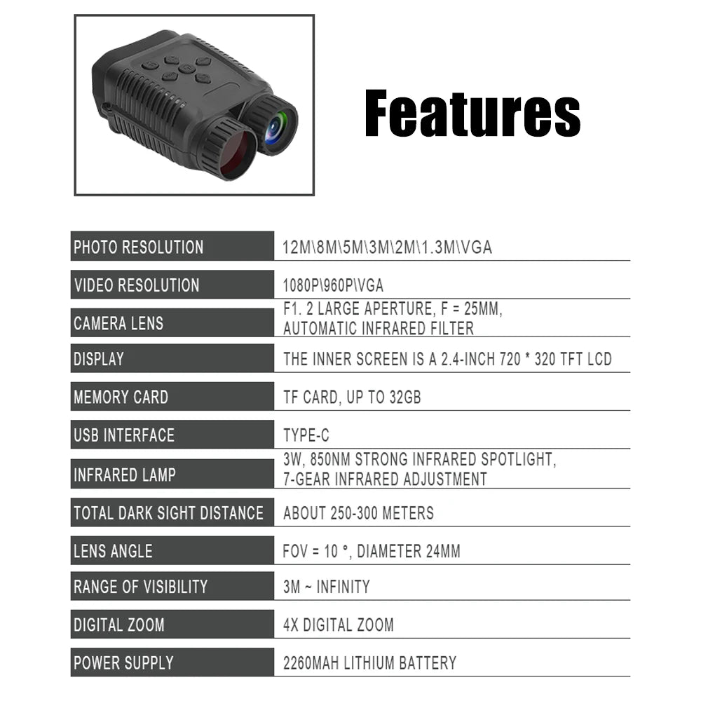 1080P Mini Night-Vision Device Day Night Use Binocular 4X Digital Zoom 7 Level Brightness IP54 Waterproof Night-Vision Device