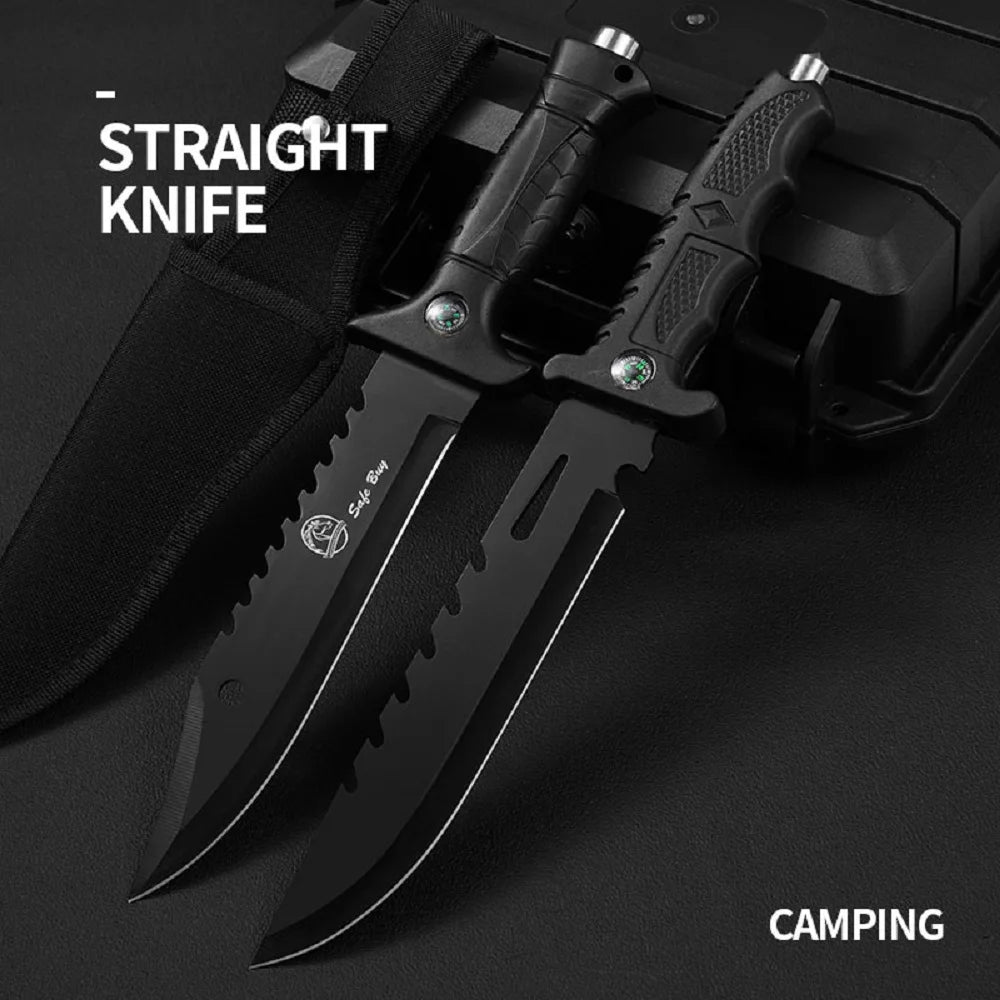 Outdoor sharp straight knife, black large knife, knife, mountaineering knife, multi-function survival knife, self-defense knife