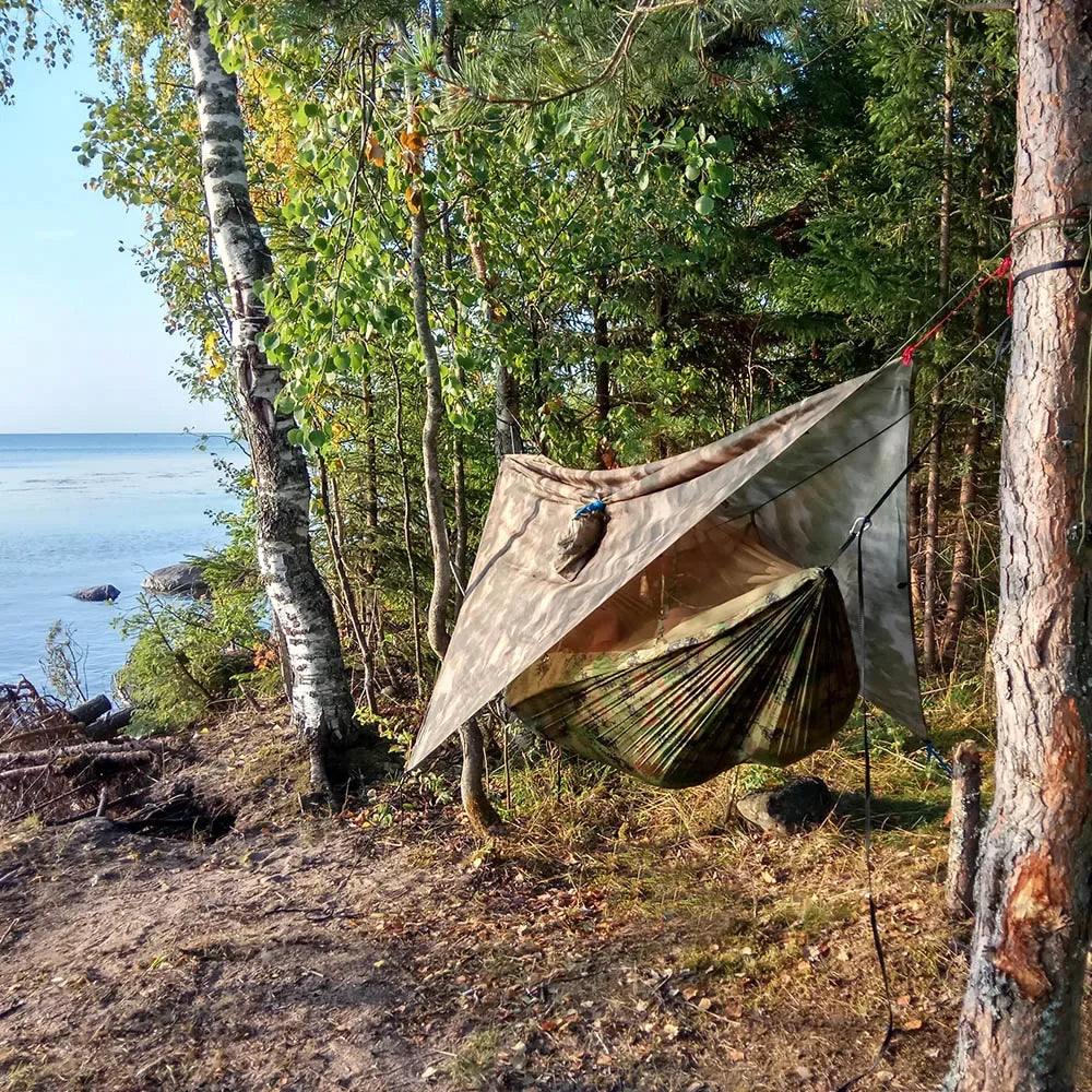 260x140cm Outdoor Double Camping Hammock with Mosquito Net and Rain Fly Tarp Lightweight Parachute Hammocks for Travel Hiking