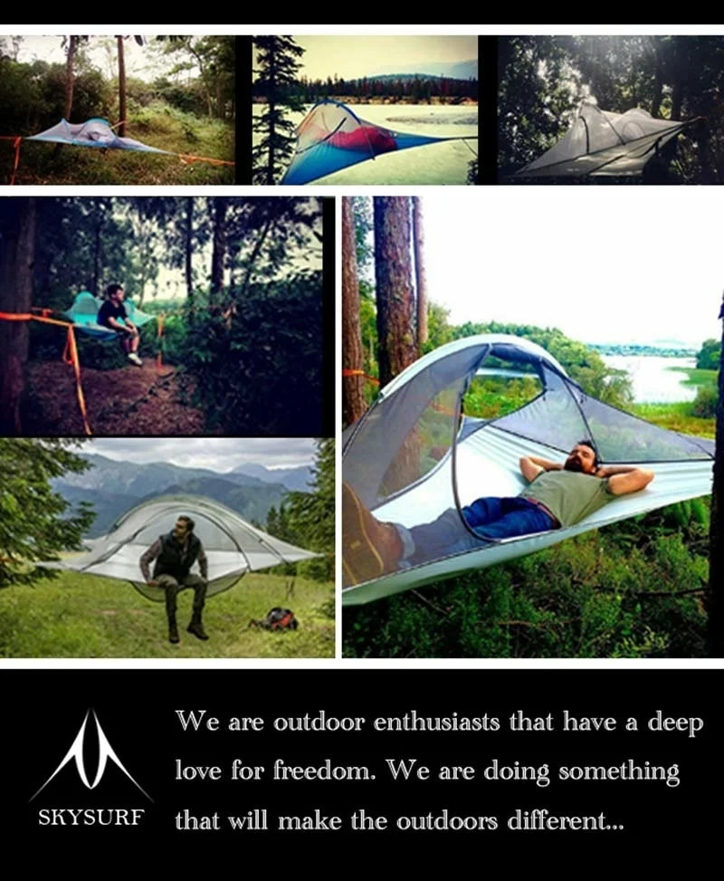 Single Person Hiking Traveling Tree Tent Outdoor Camping Tree Hammock Bed Ultralight Multi-functional Three Trees Hanging Bed