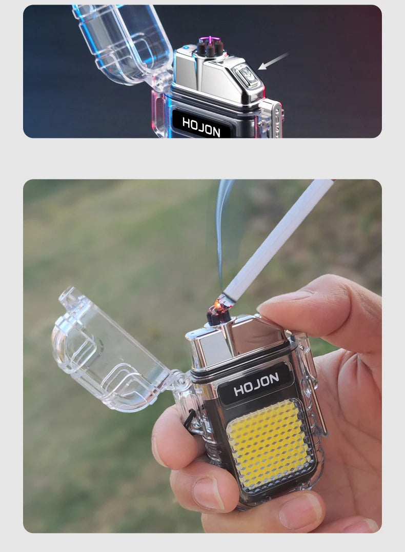 Luminous Transparent Waterproof Lighter Plasma Double Arc Windproof Lighter USB Rechargeable Lighter Outdoor Camping Gift