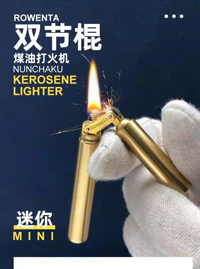 2024 New Brass Kerosene Nunchakus Lighters Windproof Mini Retro Grinding Wheel Ignition Flint Free Fire Men Smoking Toy Gift