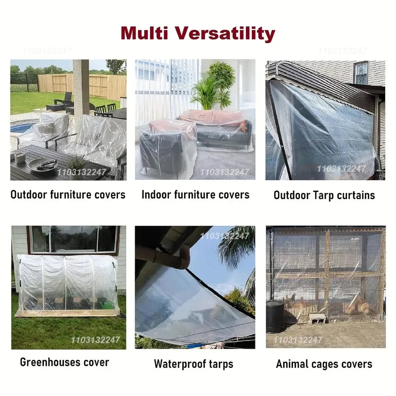 Transparent Outdoor Tarpaulin 0.16mm PE Rainproof Garden Plant Cover Gazebo Pergola Canopy Dog Pet Window Windproof Awning