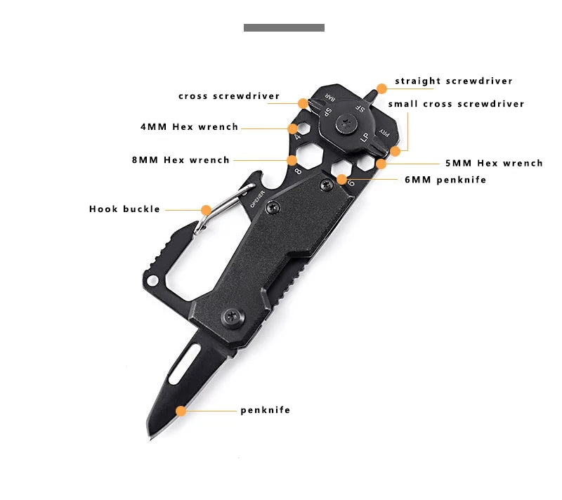 Stainless Steel Folding Knife Multifunction Outdoor Tool Fruit Cutting Picnic Peeling Keychain Camping Carabiners Screwdriver