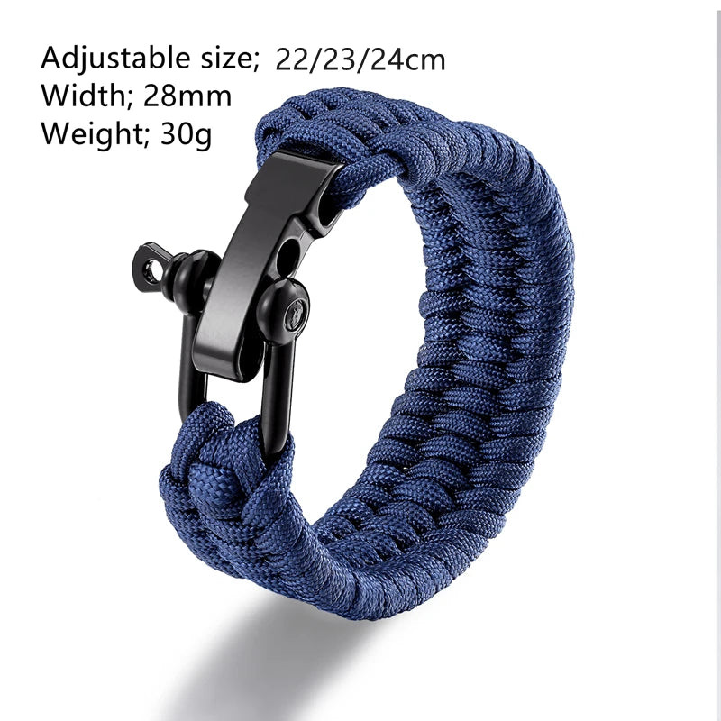 Men Women Camping Emergency Braided Adjustable Survival Bracelet Stainless Steel Buckle Paracord Outdoor Wristband Jewelry