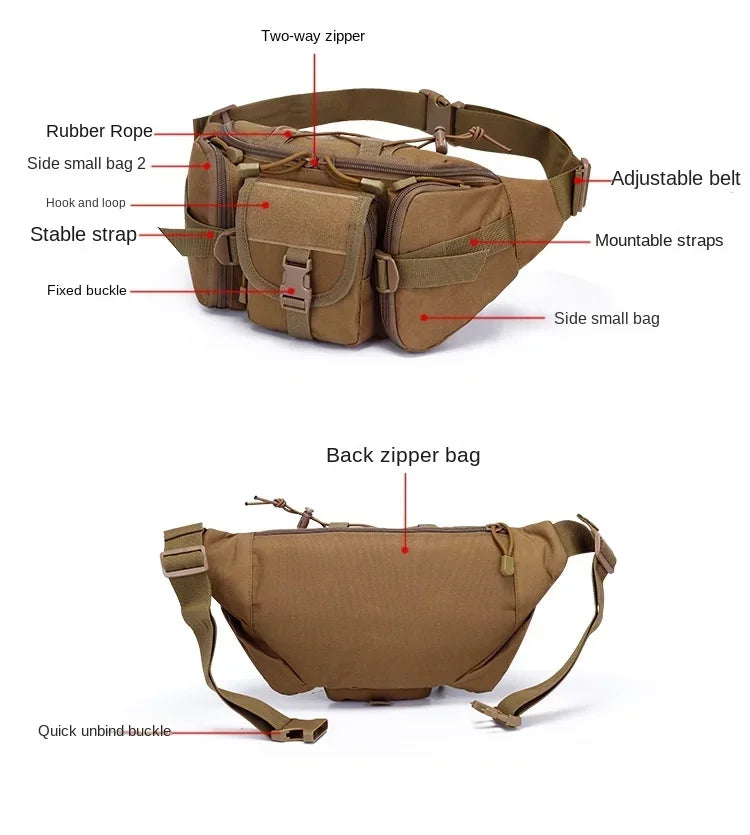 Men's Tactical Waist Pack Sports Waterproof Multifunctional Solid Camouflage Hunting Hiking Multi-Purpose Nylon Phone Handsome