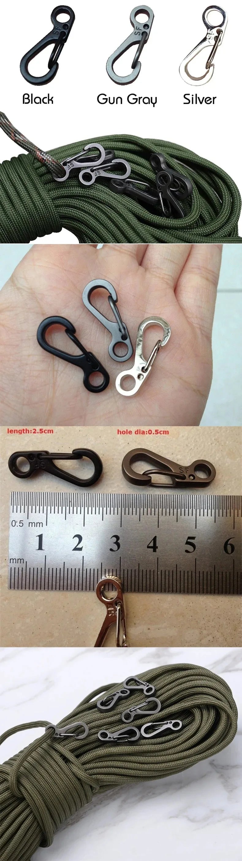 20Pcs Mini Spring Carabiners Set Outdoor EDC Rope Clasps Keychain Camping Hooks Paracord Clips Tactical Survival Buckle