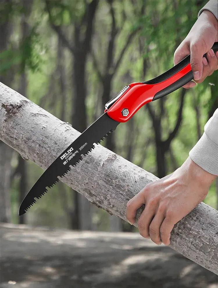 DELIXI ELECTRIC Folding Saw，SK5 steel One-button Folding Design，Sharp Cutting Wood,Camping DIY,Garden Saw,Tree Chopper Knife