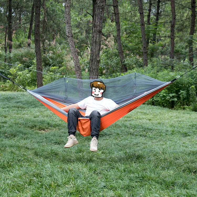 Single and Double Size Nylon Fabric Portable Travel Outdoor Camping Hanging Sleeping  Hammock with Mosquito Net