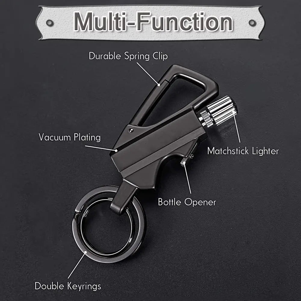 Flint Match Fire Starter Metal Bottle Opener Key Ring Kerosene Refillable Cool Lighter Gift for Outdoor Emergency Lifesaving