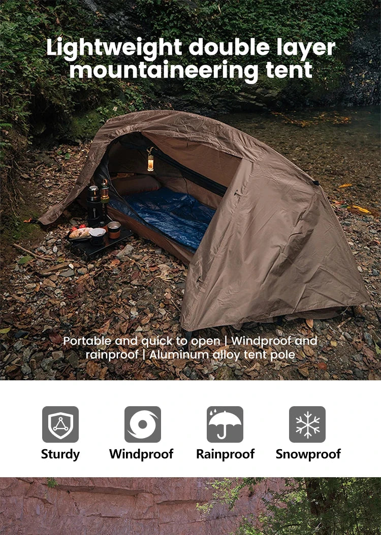 Sonuto-Lightweight Camping and Mountaineering Hiking Tent with Aluminum Alloy Poles, Waterproof and Mosquito Proof Single Person