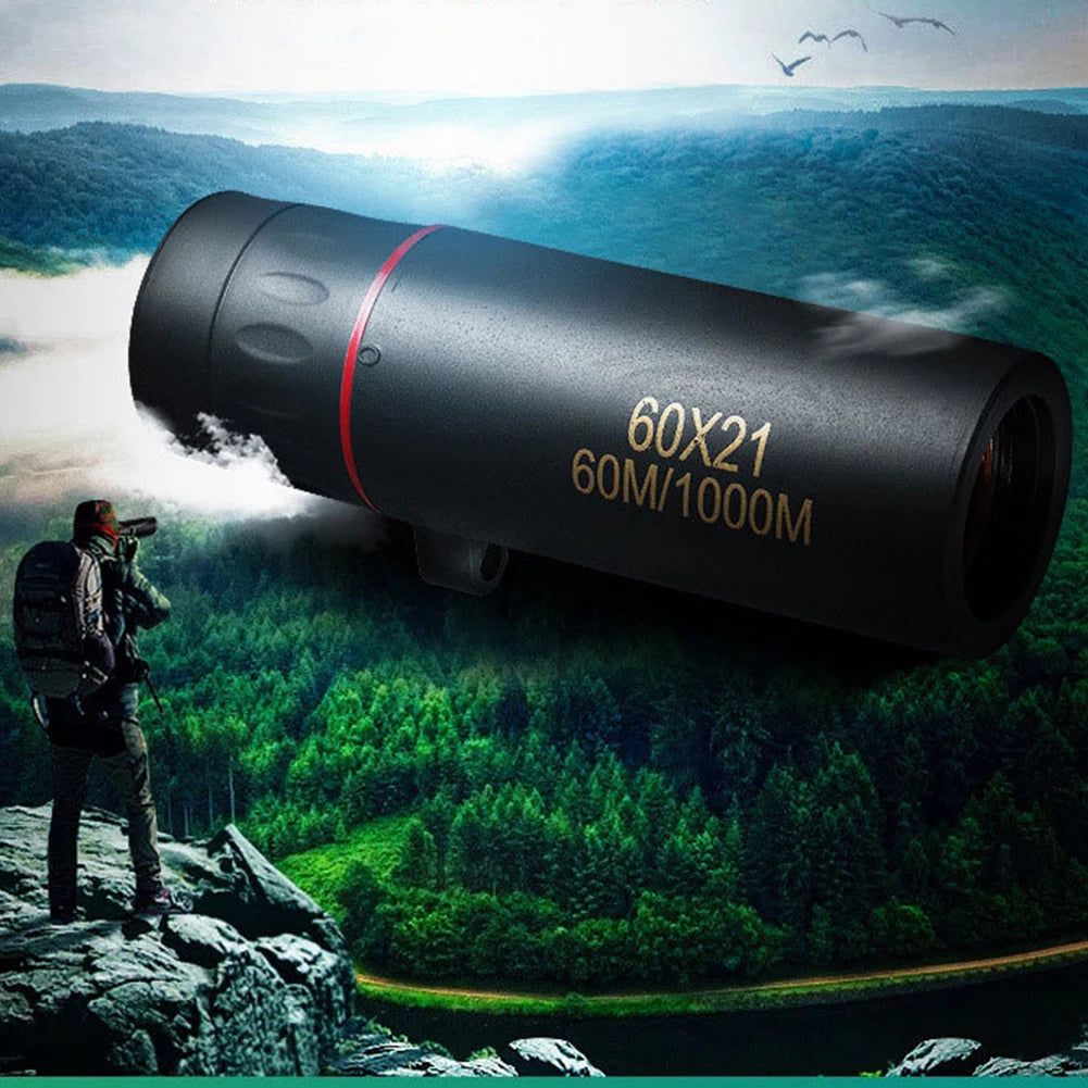 60x21 BAK4 Zoom Monocular Binoculars with Wrist Strap Mini Portable Telescope Optics Scope for Outdoor Camping Hunting Telescope