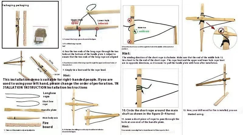 Bow Drill Friction Fire Starter Portable Wood Make Fire Drilling Tool Kit Outdoor Survival Camping Hiking Emergency Equipment