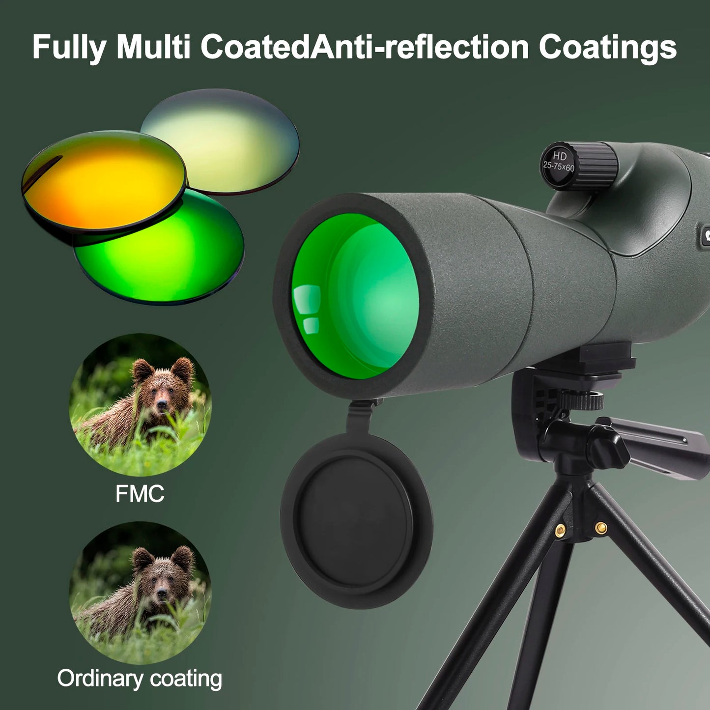 25-75x60 Telescope Spotting Scope Powerful Zoom Monocular FMC BAK4 Waterproof For Bird Watching Target Shotting With Tripod