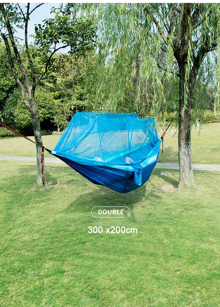 Single and Double Size Nylon Fabric Portable Travel Outdoor Camping Hanging Sleeping  Hammock with Mosquito Net