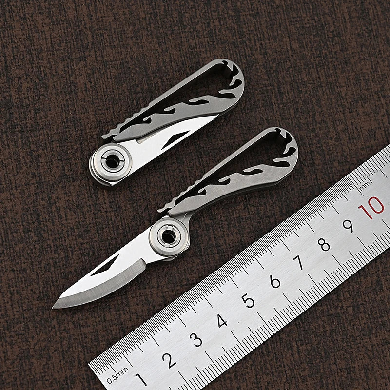 1pc Titanium Alloy Mini Pocket Knife Folding Unpacking Express Outdoor Survival Tools Portable D Ring Keychain Brass Knife