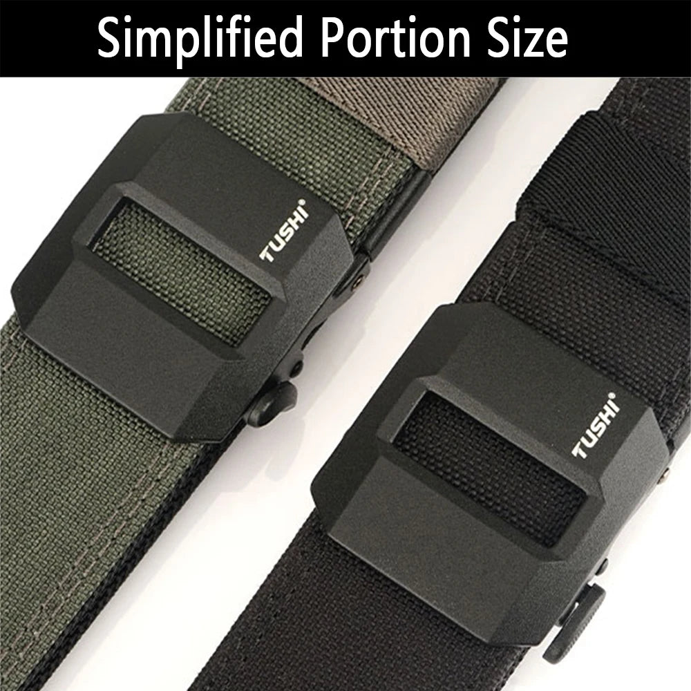 TUSHI Hard Tactical Gun Belt for Men Metal Automatic Buckle Thick Nylon Police Military Belt Casual Belt IPSC Girdle Male