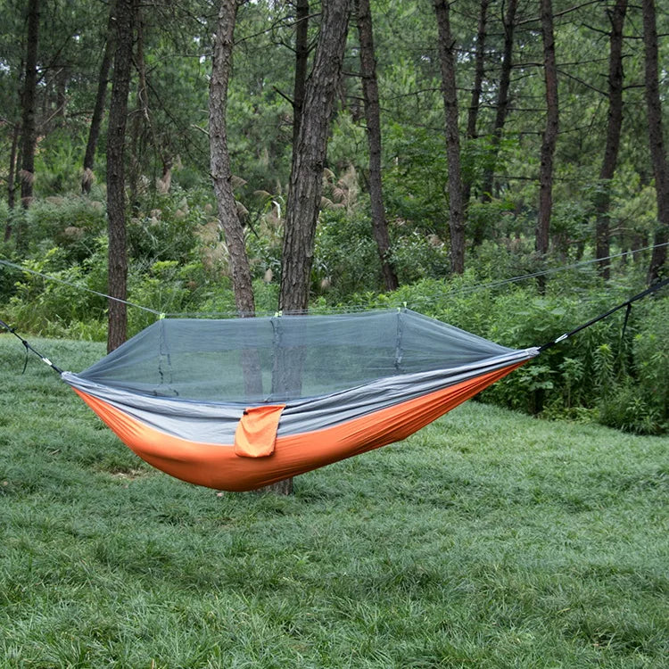 Single and Double Size Nylon Fabric Portable Travel Outdoor Camping Hanging Sleeping  Hammock with Mosquito Net