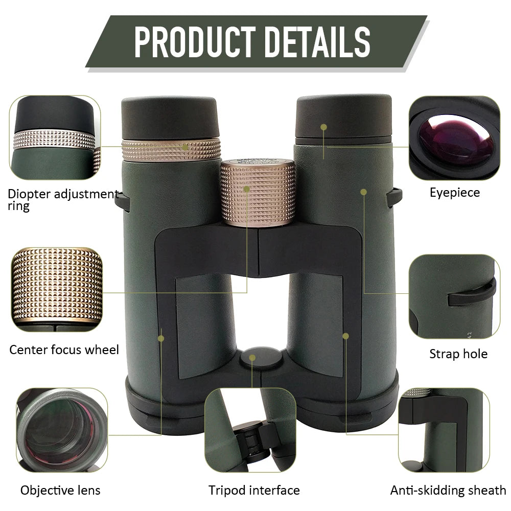 10x42 High Definition ED Binoculars with Large View Lightweight Waterproof Binoculars for Adults Outdoor Bird Watching