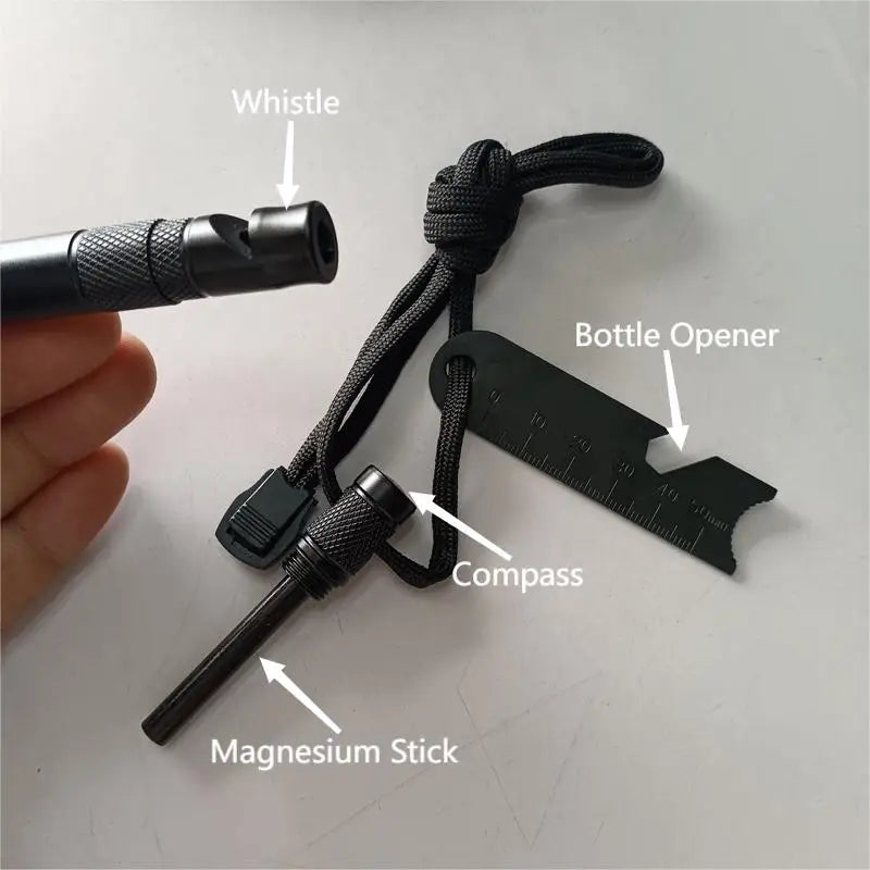 Survival iron rods for making fire Bottle opener Miniature ruler and compass Knitting parachute cord