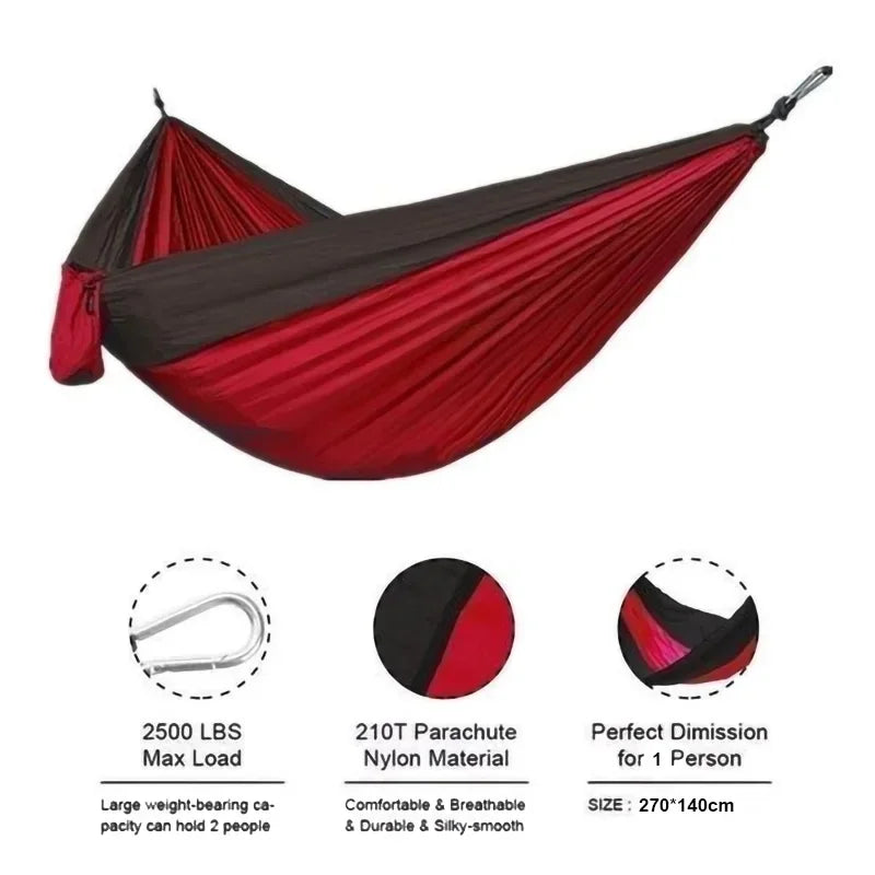 Single Person Outdoor Camping Hammock With Nylon Color Matching Hammock High Strength Parachute Fabric Portable Hanging Bed