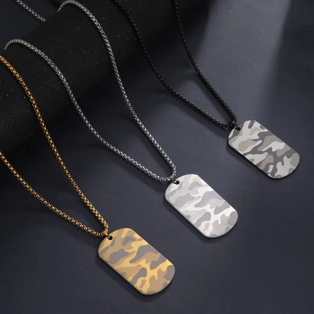 Camouflage Military Pendant Necklace for Men Stainless Steel Hip Hop Jewelry Box Chain Dog Tag Man Necklaces Fashion Gift