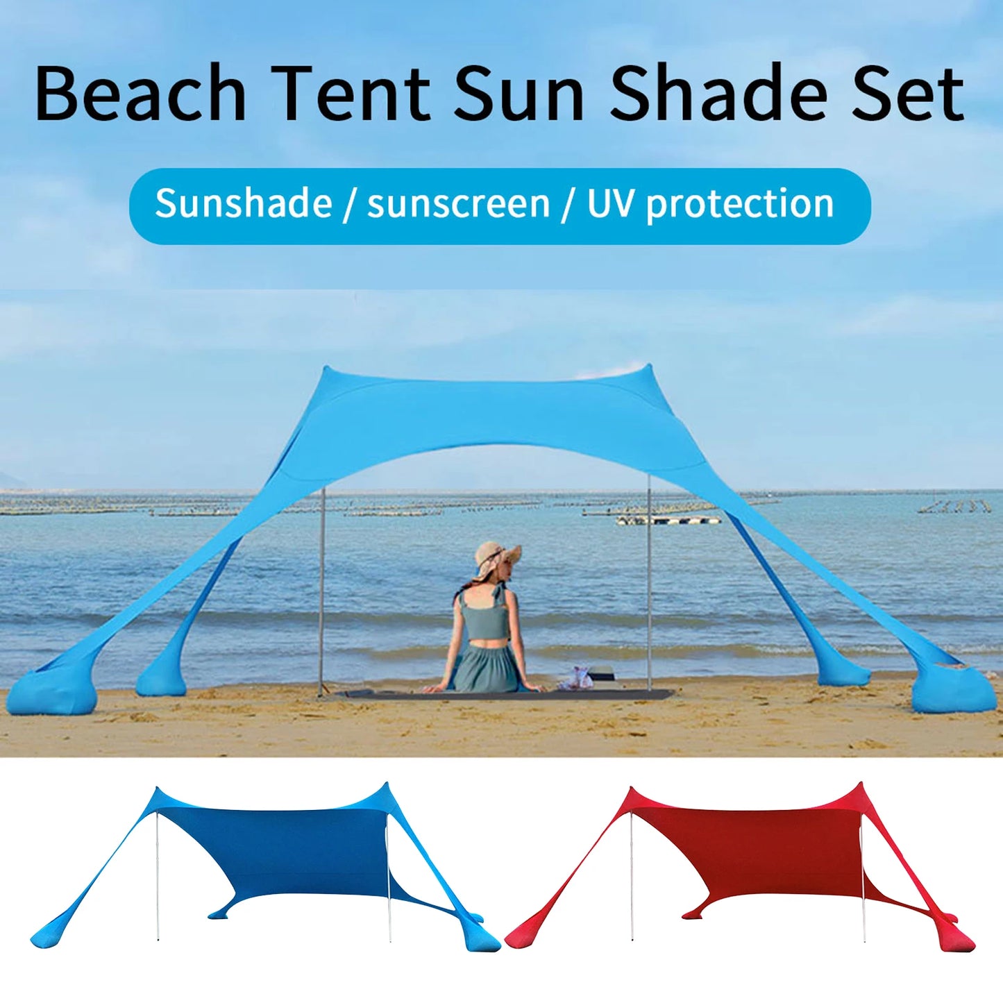 Outdoor Beach Tent Sun Shelter Camping Shades Tents Windproof One-piece Beach Canopy Tents UPF50+ Portable Family Tent For Bea