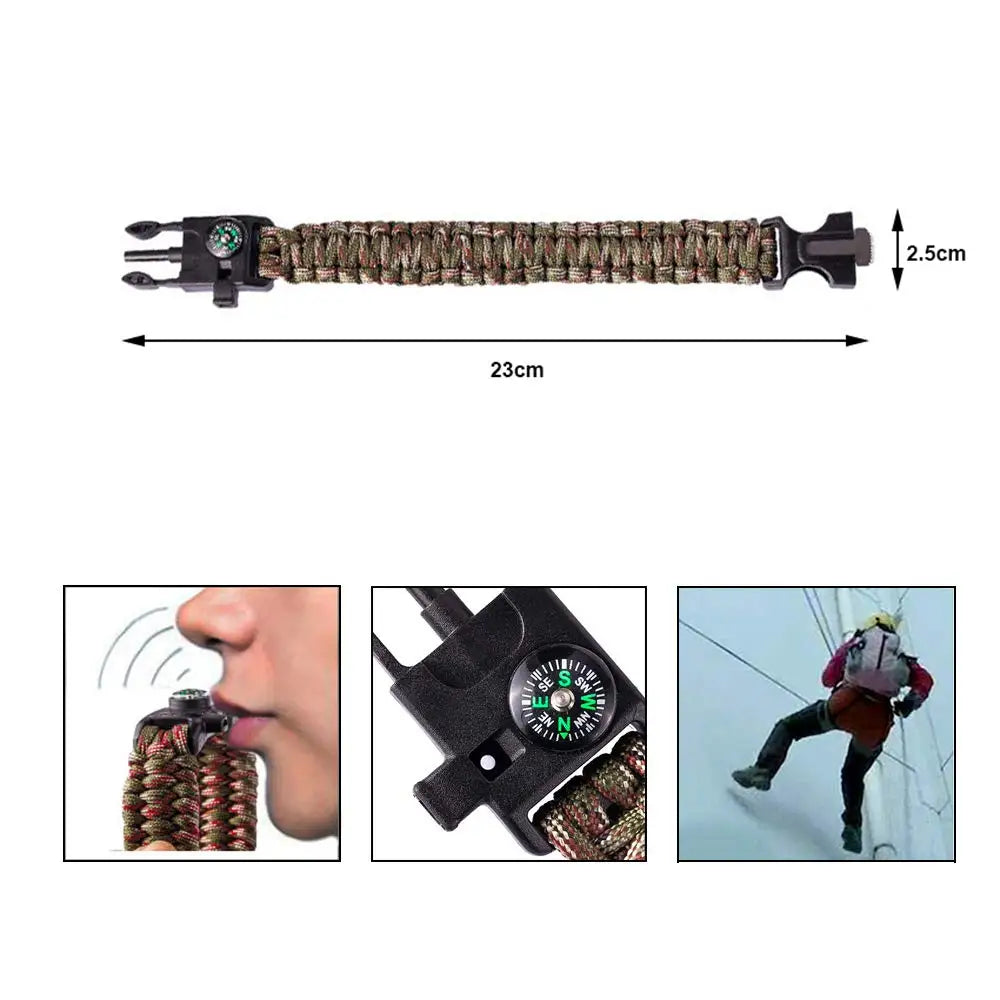 Survival Bracelet, 5 in 1 New 7 Core Paracord Emergency Sports Wristband Gear Kit Waterproof Compass