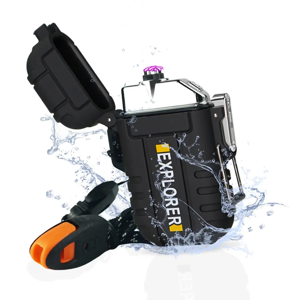 Outdoor Camping Portable Waterproof Double Arc Electric USB Lighter Windproof Plasma Pulse Flameless Lighter Survival Tool