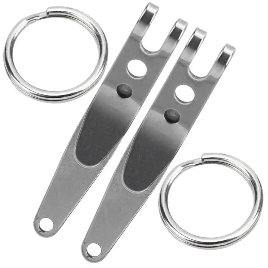 2Pcs Mini Outdoor Belt Clip Stainless Steel Suspension Pocket Clip Key Holder with Keychain Outdoor Tools