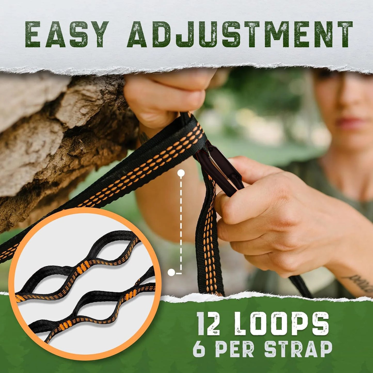 Camping hammock straps&belts for outdoor furniture with 5+1 adjustable loops for tree friendly protection