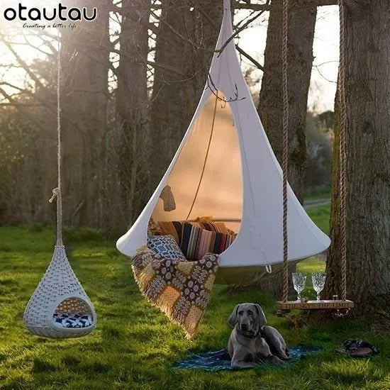 OTAUTAU Outdoor Hammock Tent Bed Hanging Swing Teepee Tree Hamaca Garden Camping Children Bedroom Room Gym Fitness Beds DC001