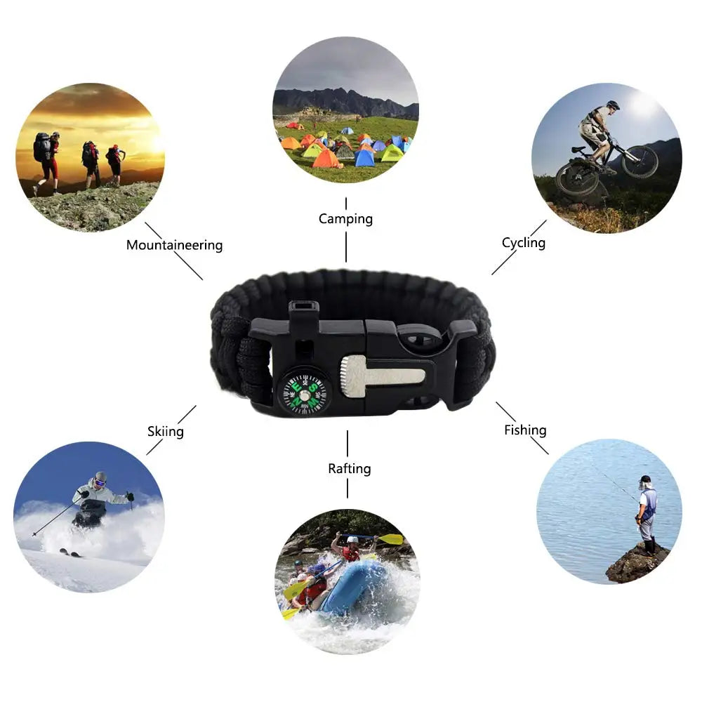 Survival Bracelet, 5 in 1 New 7 Core Paracord Emergency Sports Wristband Gear Kit Waterproof Compass