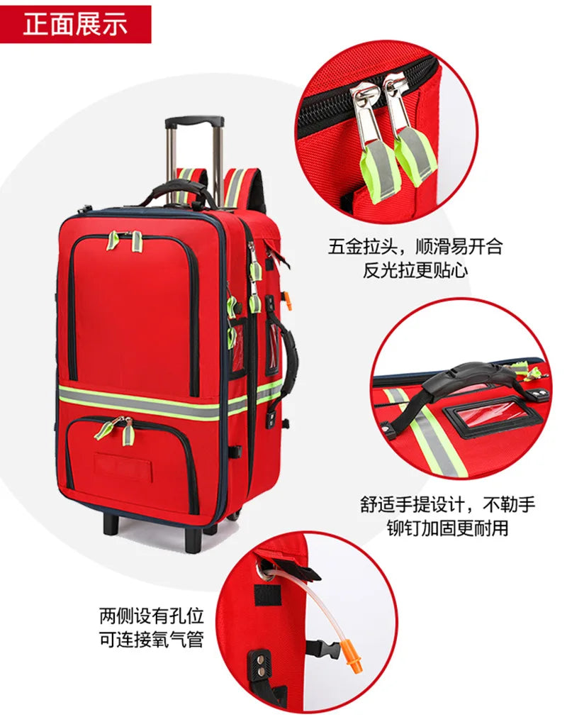 Empty Detachable Trolley Backpack Survival First Aid Kits Bag Medical Care Trolley Emergency Rescue Doctor Visit First Aid Bag