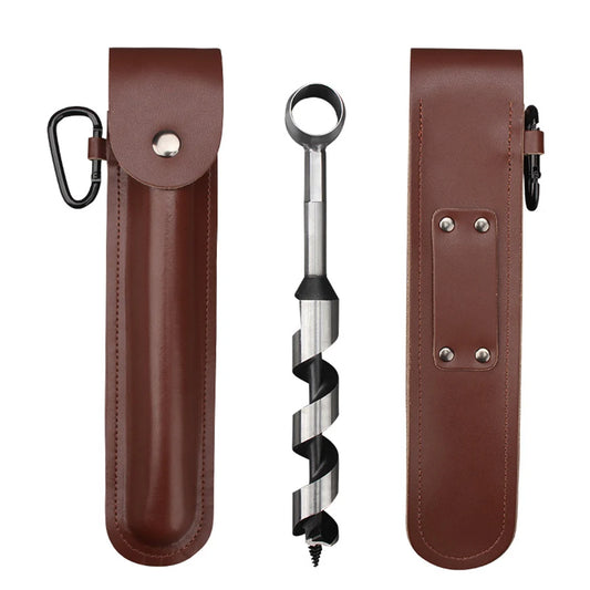 Hand Auger Wrench Survival Settlers Emergency Tool Jungle Crafts Camping Bushcrafting Wood Drill Bit Peg Hole Maker Leather Case