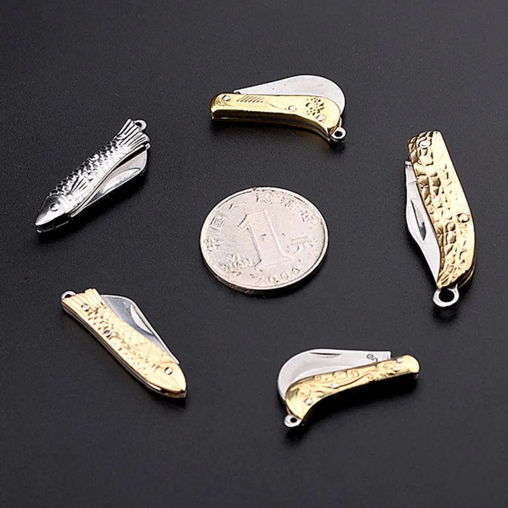 Mini Pocket Knife Folding Brass Keychain Pendant Cleaver Blade Cutter Multitool Outdoor Knife Survival Gear Camping Equipment 캠핑