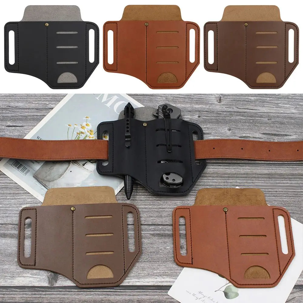 Outdoor Equipment Leather Sheath Holder Pocket Hunt Camp Outdoor Carry Belt Loop Case Flashlight Case Fold Knife Tool