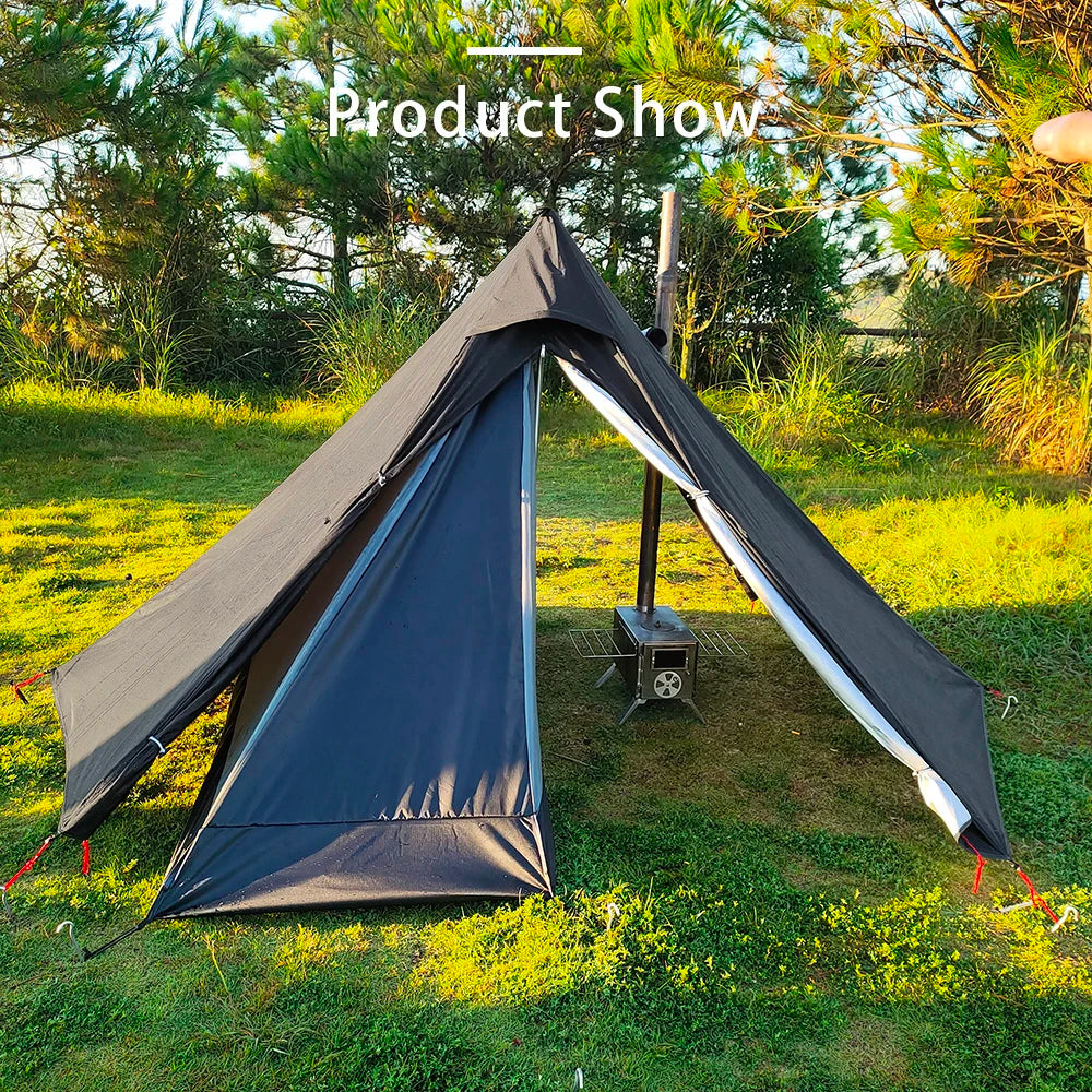 Camping Hot Tent with Chimney Window Outdoor Ultralight Tipi Teepee Tent Pyramid Double Layer Bushcraft 1 Person Tents Hot Tent