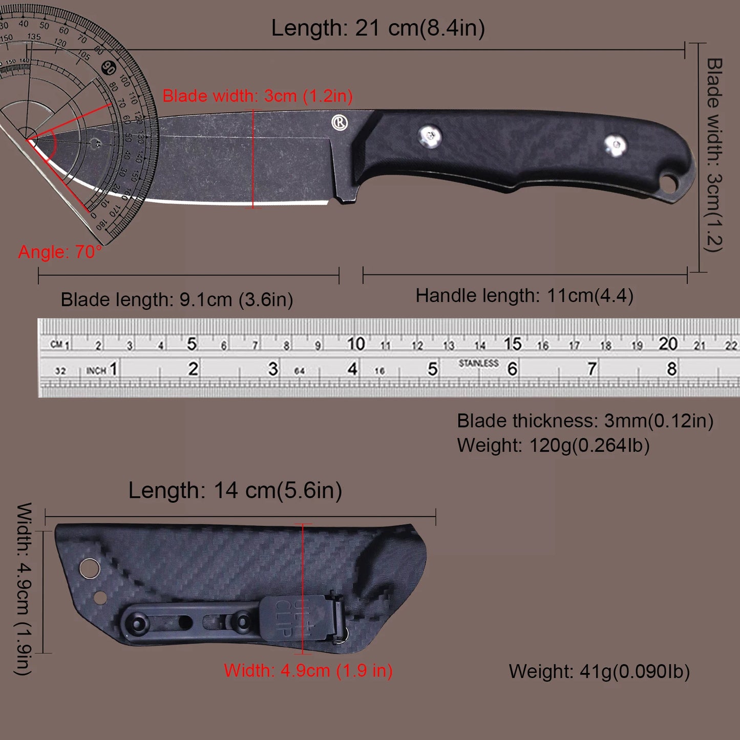 RSA C.R(Backpackers) 12C27 Steel Full Tang Hunting Knife, carbon fiber/linen handle survival Knife, EDC Jungle Knife