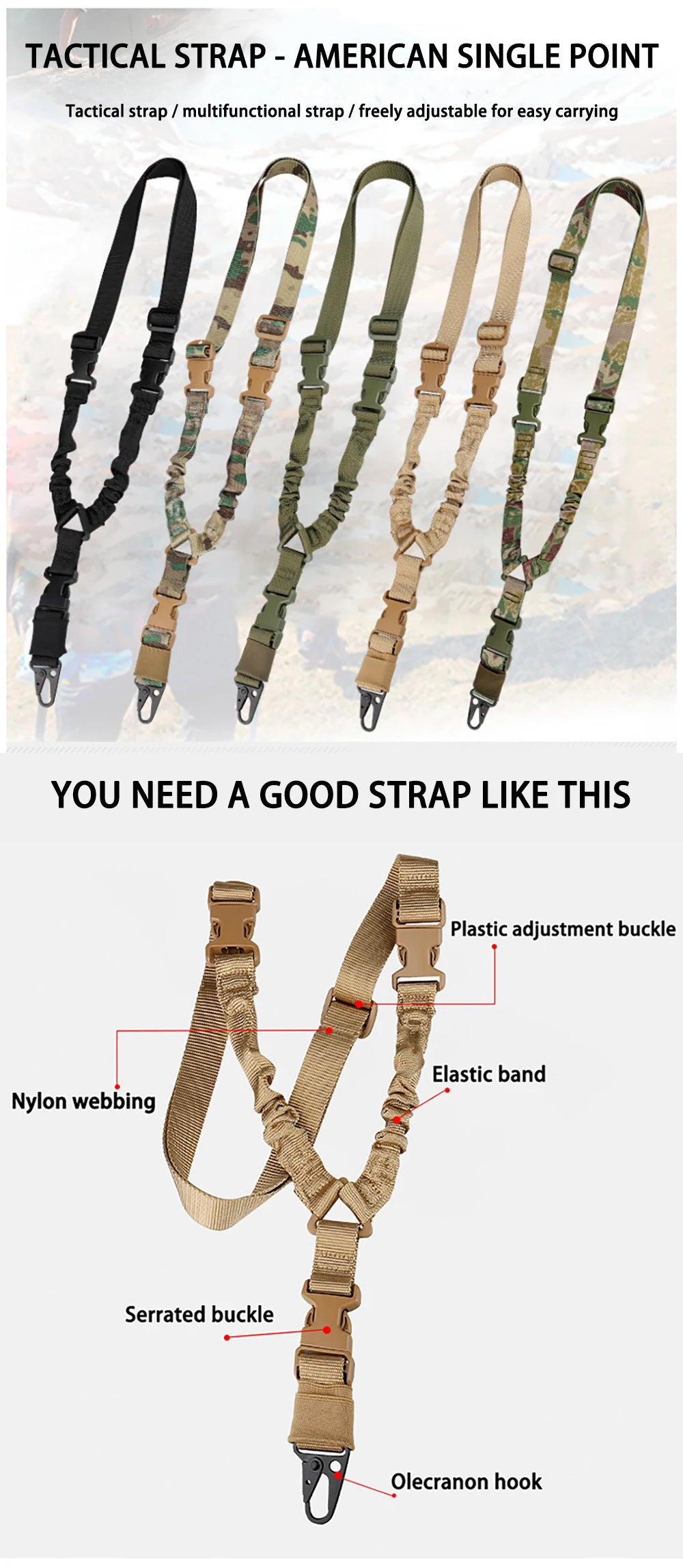 1pc Outdoor Single Point Tactical Harness CS Tactical Gun Rope Diagonal Safety Rope Tactical Camouflage Belt For Men and Women