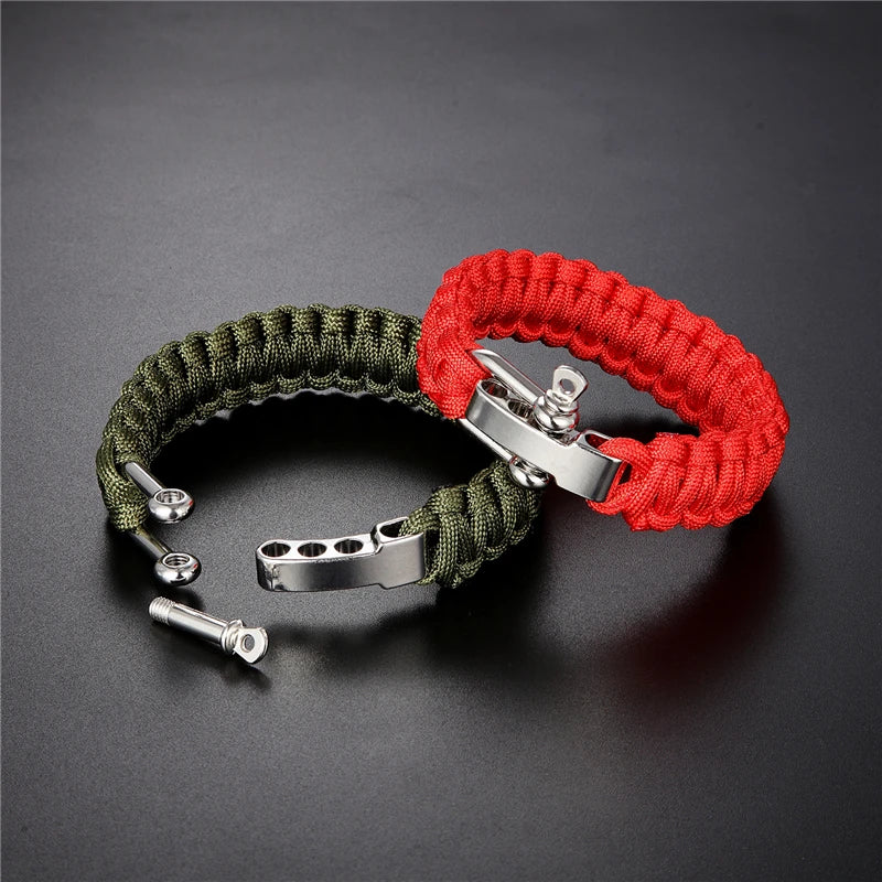 Men Women Camping Emergency Braided Adjustable Survival Bracelet Stainless Steel Buckle Paracord Outdoor Wristband Jewelry