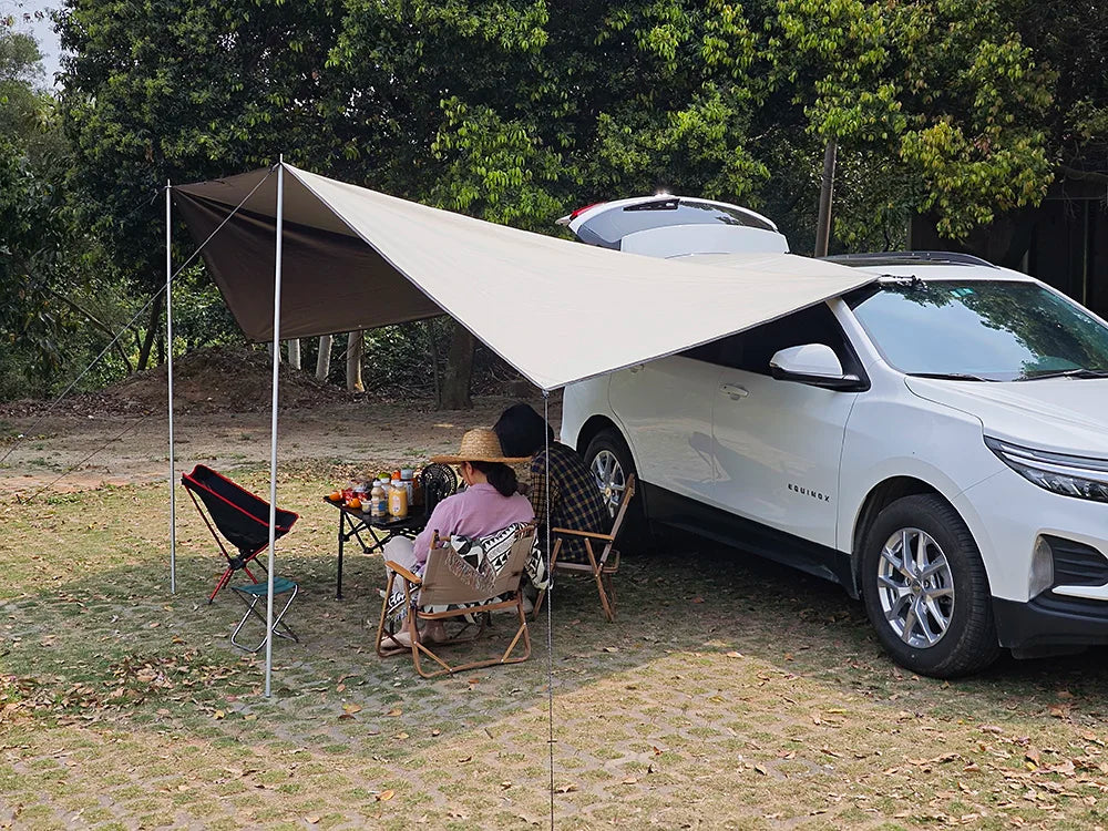 Manta Ray Car Side Awning Black Coating Tarp with Suction Cup Anchor Outdoor Camping Tourist SUV Tent Shade Waterproof Anti UV