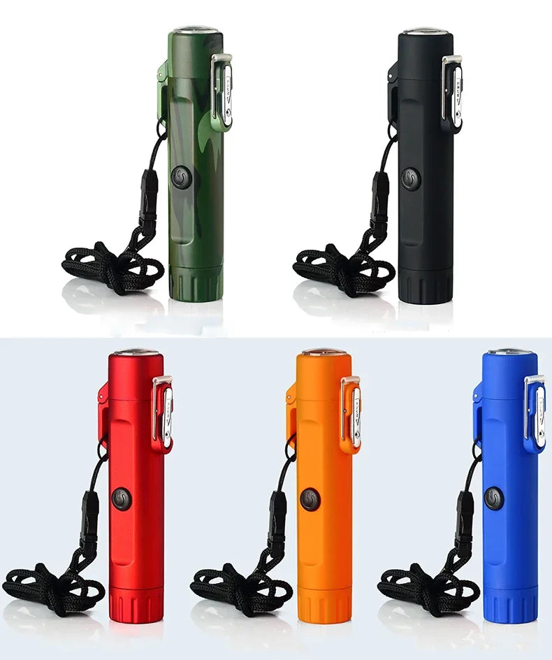 Camping Outdoor Compass Waterproof Electric Double Arc USB Lighter Windproof Portable Torch Lighting Survival Ignition Tool